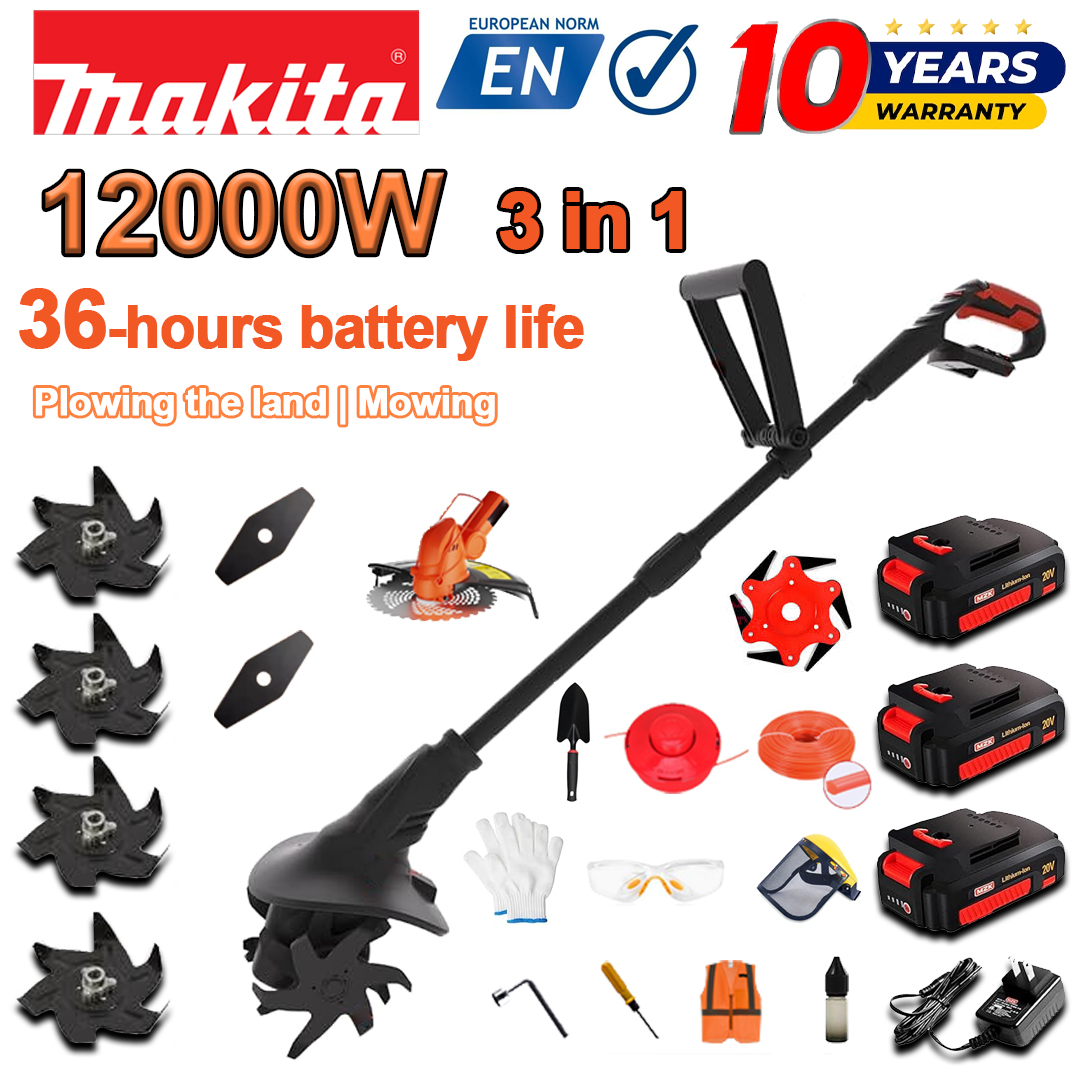 (Življenjska doba baterije 36 ur) 12.000 W plug + 96 V litijeva baterija * 3 + kosilna glava * 1 + hitri polnilnik * 1 + lopata * 1 + ravni nož * 2 + nož ​​za plug * 4 + žagin list * 1 + nož ​​za rezanje * 1 + rezilna vrv * 1 + razni dodatki