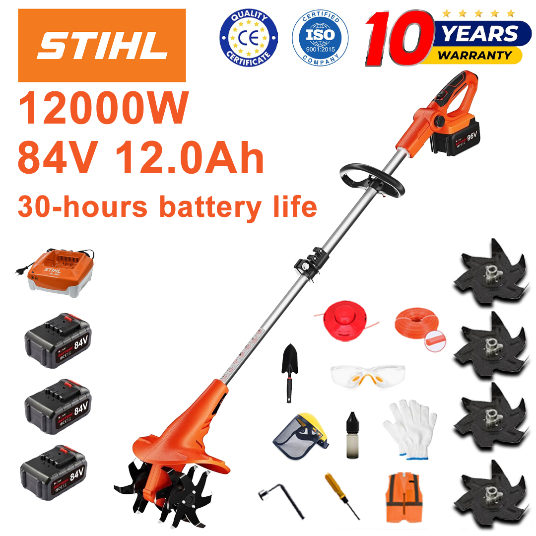 (Življenjska doba baterije 30 ur) 12000 W plug + 84 V 12,0 Ah litijeva baterija * 3 + hitri polnilec * 1 + lopata * 1 + rezilo pluga * 4 + rezalna plošča * 1 + rezilna vrv * 1 + razni dodatki